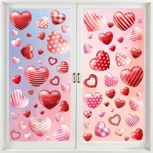 YIYA Valentine's Day Heart Window Cling Stickers - 209 Pcs