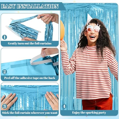 Sky Blue Glitter Foil Fringe Curtain Backdrop – 3.28 FT x 7.05 FT