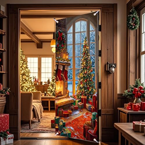 Christmas Door Cover Banner - Merry Christmas Scene, 70.87x35 Inches, Polyester, Variation HD04458