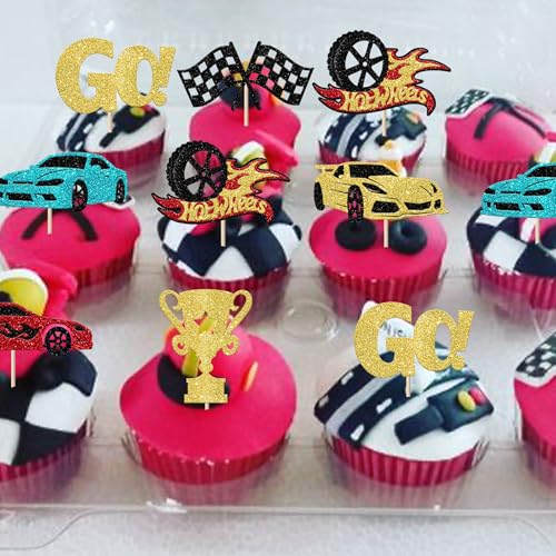 Rsstarxi Design 2 Race Car Cupcake Toppers - 24 Pack for Parties