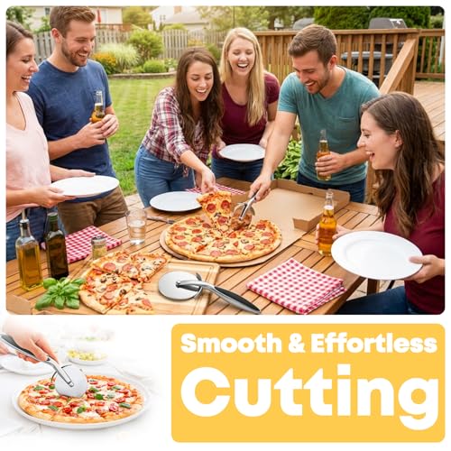 RUENVUE Black Stainless Steel Pizza Cutter Wheel with Finger Guard, Kitchen Slicer
