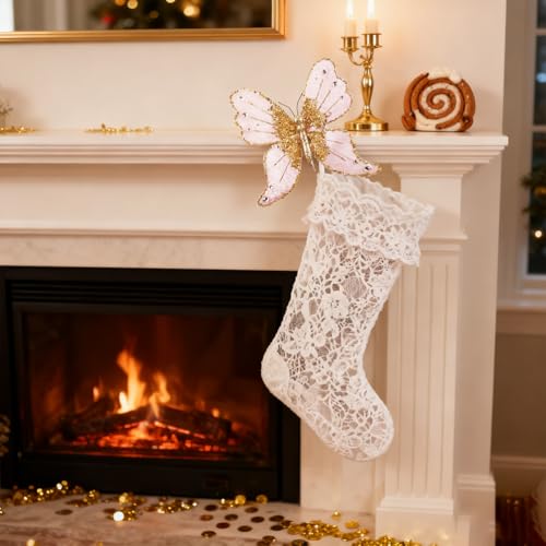 Pink Glitter Butterfly Christmas Ornament with Clip