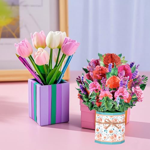 3D Pop Up Flower Bouquet Greeting Card with Envelope for Mom