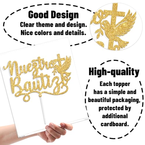 Nuestro Bautizo Cake Topper - Gold Glitter Cross & Dove