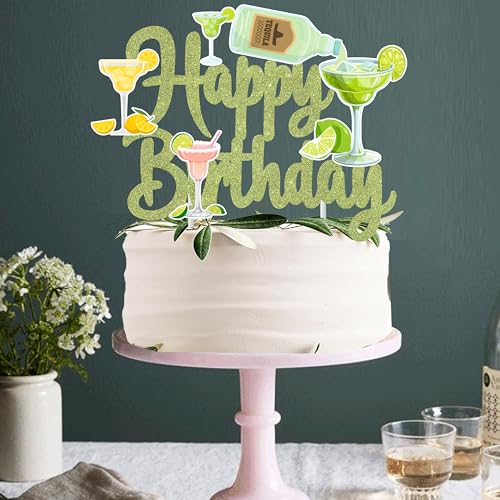 Light Green Glitter Margarita Birthday Cake Topper Decoration