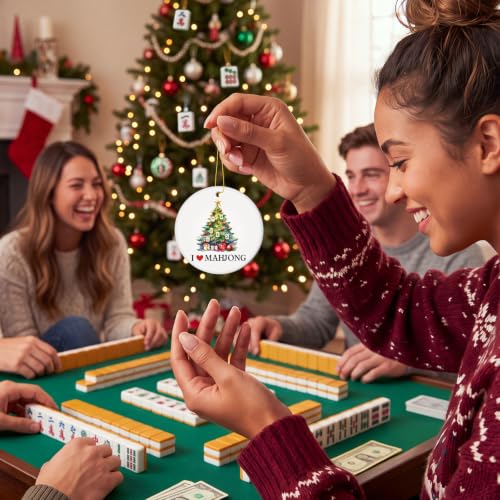 Christmas Mahjong Ornament Set - 8 Ceramic Holiday Decorations for Tree