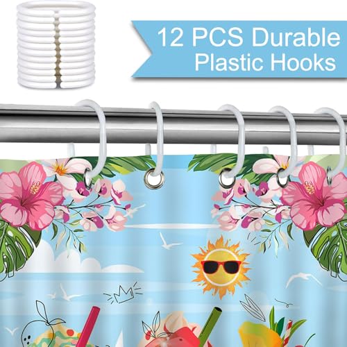 Mocsicka Summer Shower Curtain - Colorful Tropical Beach Design, 72x72 Inch with Hooks