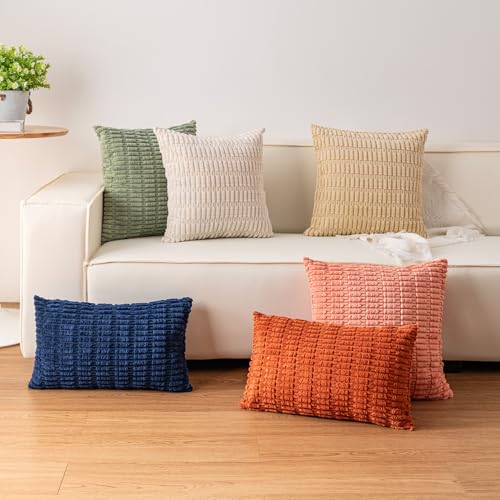 Aegero Pack of 2 Cream White Corduroy 16x16 Inch Decorative Throw Pillow Covers