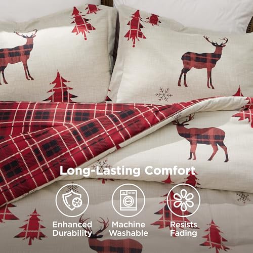 Bedsure Christmas Comforter Set Queen - Red Reindeer 3-Piece, Reversible