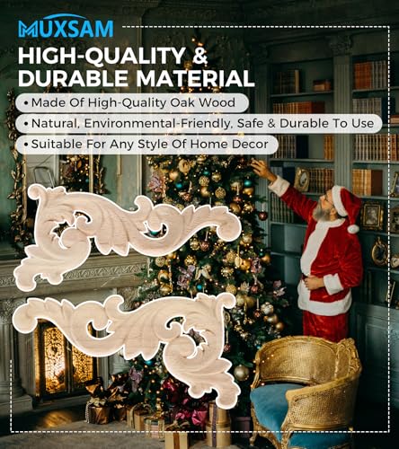 MUXSAM Wood Carved Appliques Onlays - 4-Pack Unpainted Rubber Wood Decals