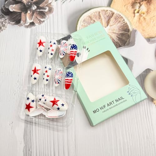 Independence Day Press on Nails Medium Almond American Flag Design