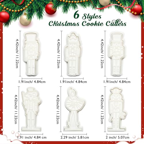 Nutcracker Ballet Cookie Cutters Set with 3D Stamper - Christmas Baking Accessories, 3.5"