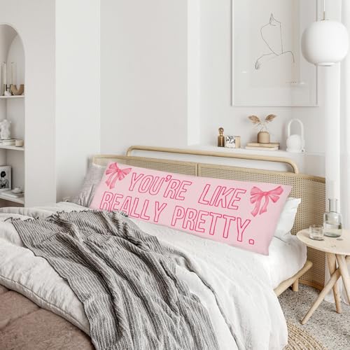 Pretty Pink Bow 20x54 Body Pillow Cover - Soft Flannel Coquette Bedding