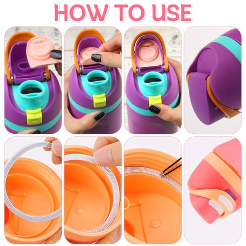 4 Sets Replacement Stopper and Ring Compatible with Owala FreeSip 24oz 32oz,Water Bottle Top Gasket Lid for Owala 16/19/24/32/40oz Seal Bottle Mouth Cap Stopper Silicone Parts Accessories (Pink)