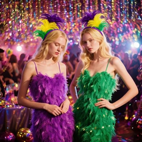 Mardi Gras Feather Headband 1920s Flapper Headpiece Costume Accessory