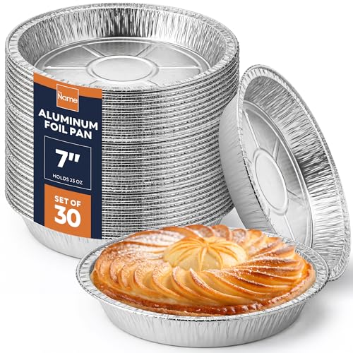 7-Inch Disposable Aluminum Foil Pie Pans - 30 Pack Round Baking Tins