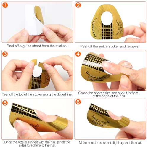 AHIER 200 PCS Self-Adhesive Nail Forms for Acrylic and Builder Gel Extensions