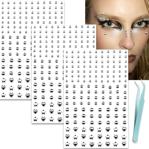 Face Gems Fake Piercings Rhinestone Stickers for Rave Y2K Makeup