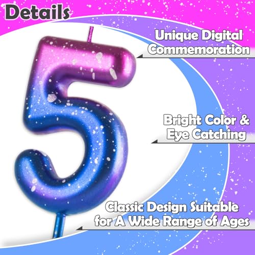 Purple and Pink Number 3 Birthday Candle for Girls