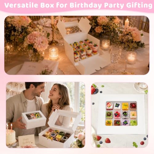 Hyzuxmal 4 Pack Dessert Shooter Boxes with Window & Insert - 3oz Square & Round Cup Carrier for Weddings & Events