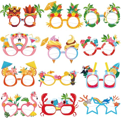 12PCS Tropical Summer Party Paper Eyeglasses Photo Booth Props
