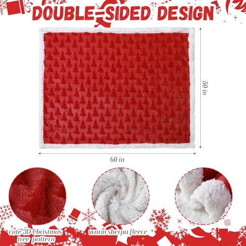 Remagr Christmas Sherpa Throw Blanket 50x60 Inches with 3D Xmas Tree - Red Variation