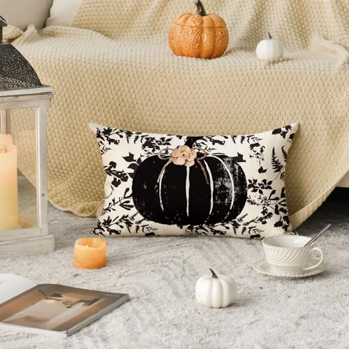 Fall Pumpkin Leaves Throw Pillow Cover 20x12 Inch - AVOIN
