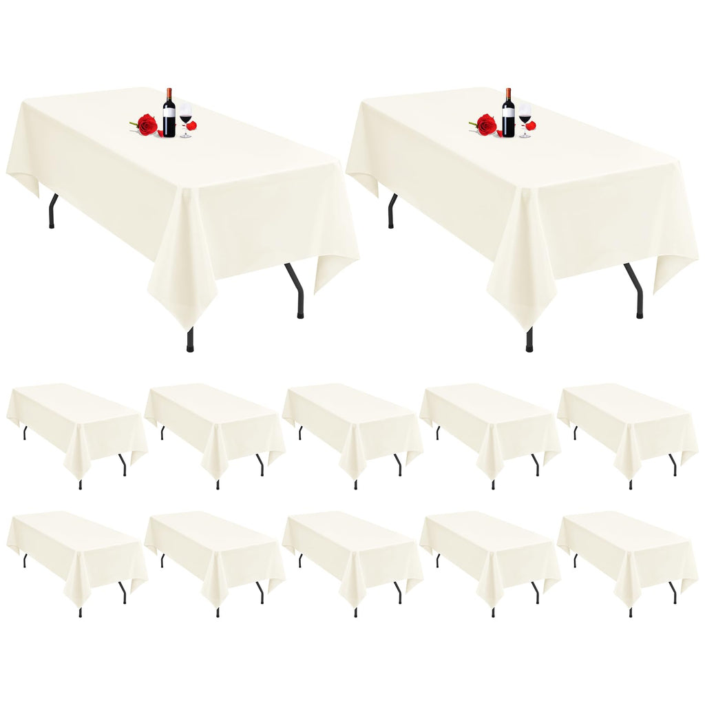 MTREO 12 Pack Cream Tablecloth 60 x 102 Inch Table Cloth for 6 Foot Rectangle Tables Ivory Tablecloth Washable Polyester Fabric Cream Table Cloth Rectangle for Wedding Party Banquet Dining