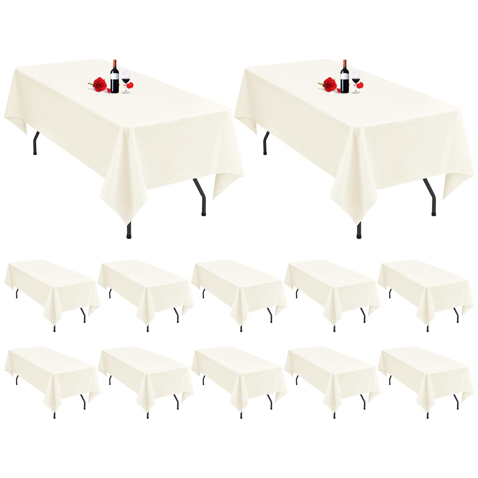 MTREO 12 Pack Cream Tablecloth 60 x 102 Inch Table Cloth for 6 Foot Rectangle Tables Ivory Tablecloth Washable Polyester Fabric Cream Table Cloth Rectangle for Wedding Party Banquet Dining
