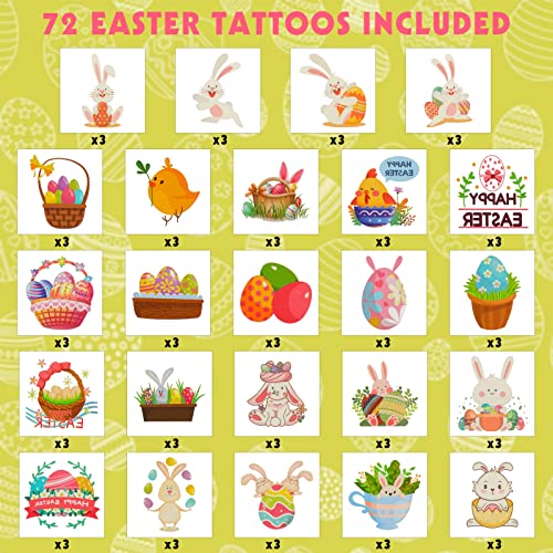 Konsait 72pcs Easter Temporary Tattoos for Kids Bunny Egg Party Favors