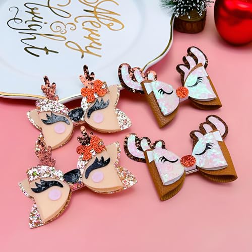 Christmas Reindeer Antler Bow Hair Clips Set of 4 Glitter Holiday Barrettes