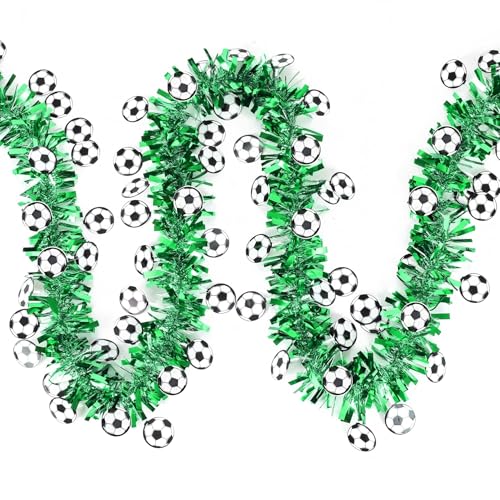 26FT Soccer Tinsel Garland with Soccer Cutouts for Party