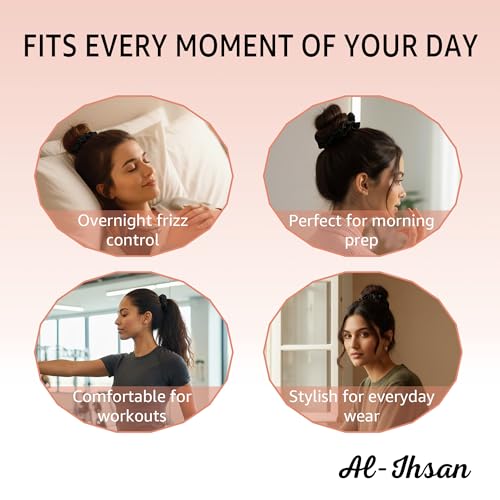AL-IHSAN Satin Hair Scrunchies - 5 Pack Anti-Frizz Elastic Hair Ties