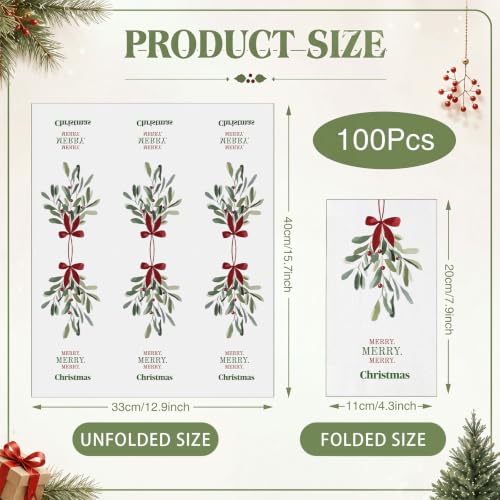 Christmas Paper Napkins Mistletoe Design - 100 Pack Holiday Disposable Napkins