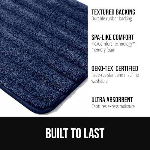 GORILLA GRIP Navy Memory Foam Bathroom Rug 40x24, Absorbent & Soft