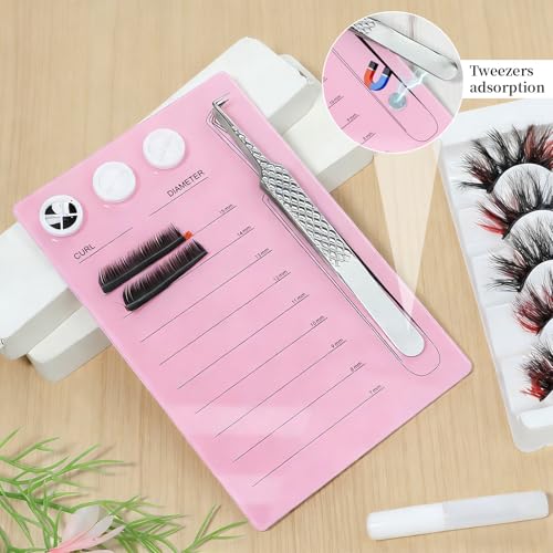 Pink Eyelash Extension Holder with Magnetic Closure & Glue Cup Holes