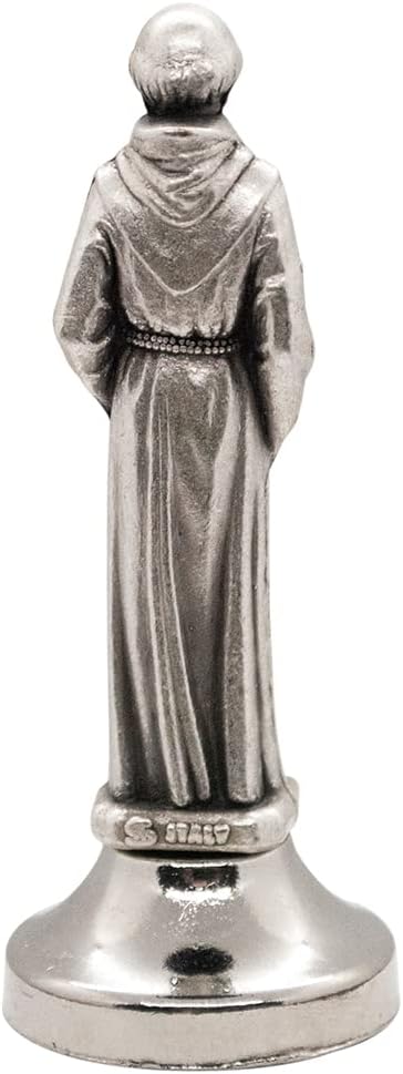 Mini Saint Statue - Classic Silver-Tone Christian Figurine | Sticky Bottom for Easy Car Dash Attachment | Made in Italy (St. Anthony)