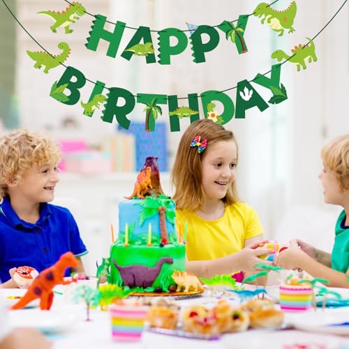 Dinosaur Birthday Banner with Cute Cards & Green Ribbon