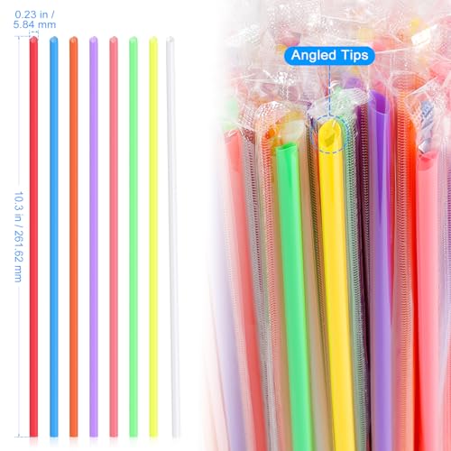 100 Pcs Extra Long Colorful Disposable Plastic Straws - 10.2"