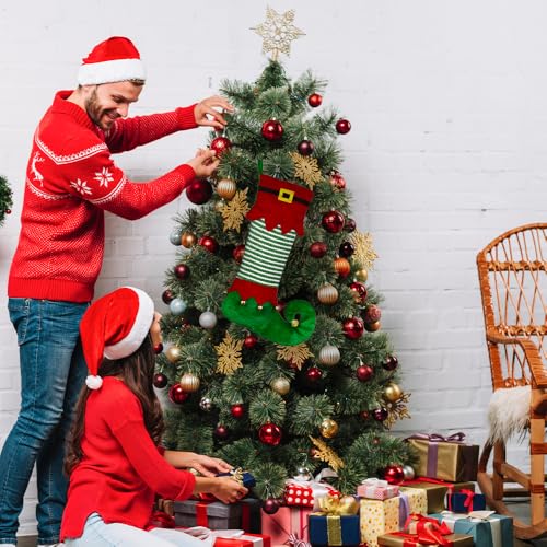 Christmas Stockings for Fireplace Green Gnome Boot Style E - Large Red & Green Velvet Decor