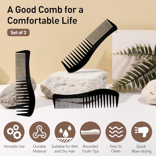 Zoolinn 3-Pack Double-Sided Hair Combs - Wide & Fine Teeth Styling Set