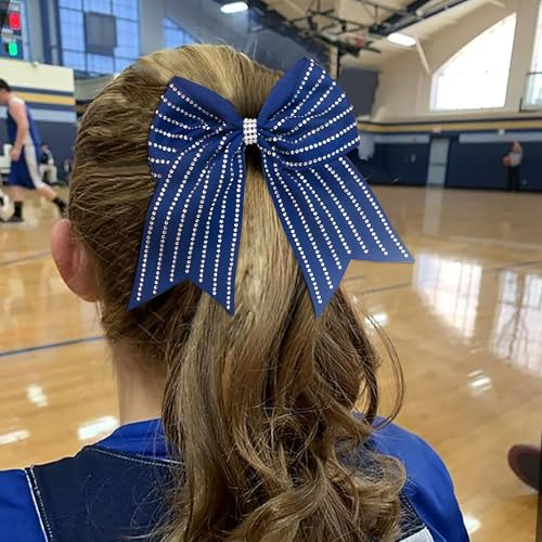 6 Pcs Navy Glitter Cheer Bows with Elastic Ponytail Holder for Girls
