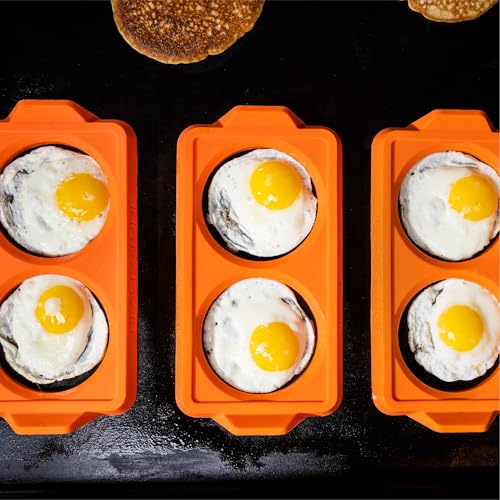 Blackstone 5600 Silicone Egg & Omelet Ring for Breakfast, Non Stick Food Grade Round Egg Cooking Shapers Ring Mold for Pancake, Patties & English Muffin ? Portable Griddle Accessories,Orange(Set of 3)