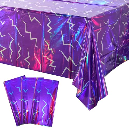 Iridescent Kpop Purple - 3 Pack 54x108 Inch Plastic Tablecloths for Parties