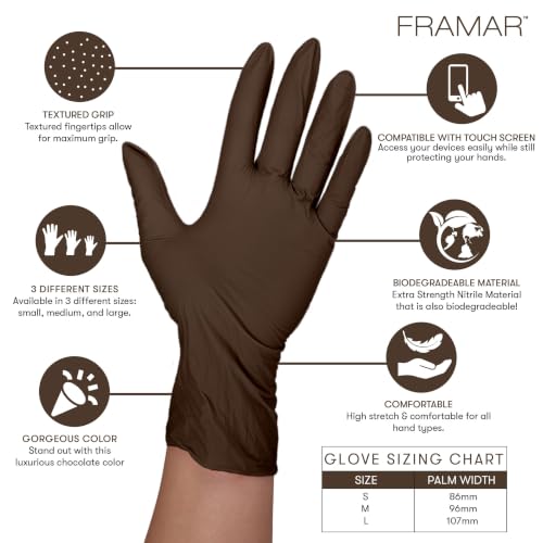 FRAMAR Medium Brown Nitrile Disposable Gloves - 100 Count