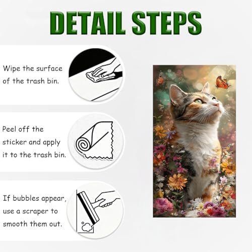 Cat and Butterfly Trash Can Sticker - 15x32 Inch PVC Decal