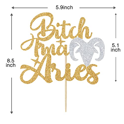 Glittery Aries Birthday Cake Topper - Zodiac Party Decoration