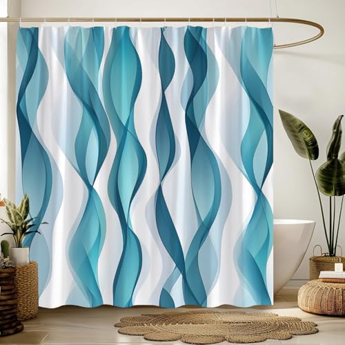 Modern Geometric Shower Curtain, Teal Turquoise Abstract Stripes 70x70