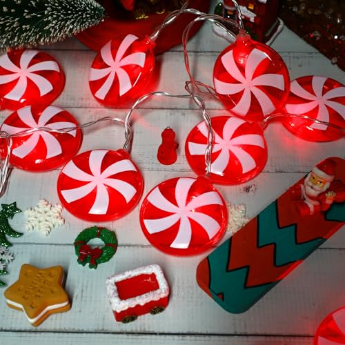 Christmas Candy String Lights - 2 Pieces 18 Ft Battery Powered Red LED Peppermint Decor