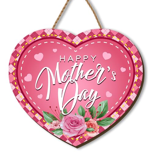 Funny Mother's Day Wooden Wreath for Front Door - Pink Floral Butterfly Decor